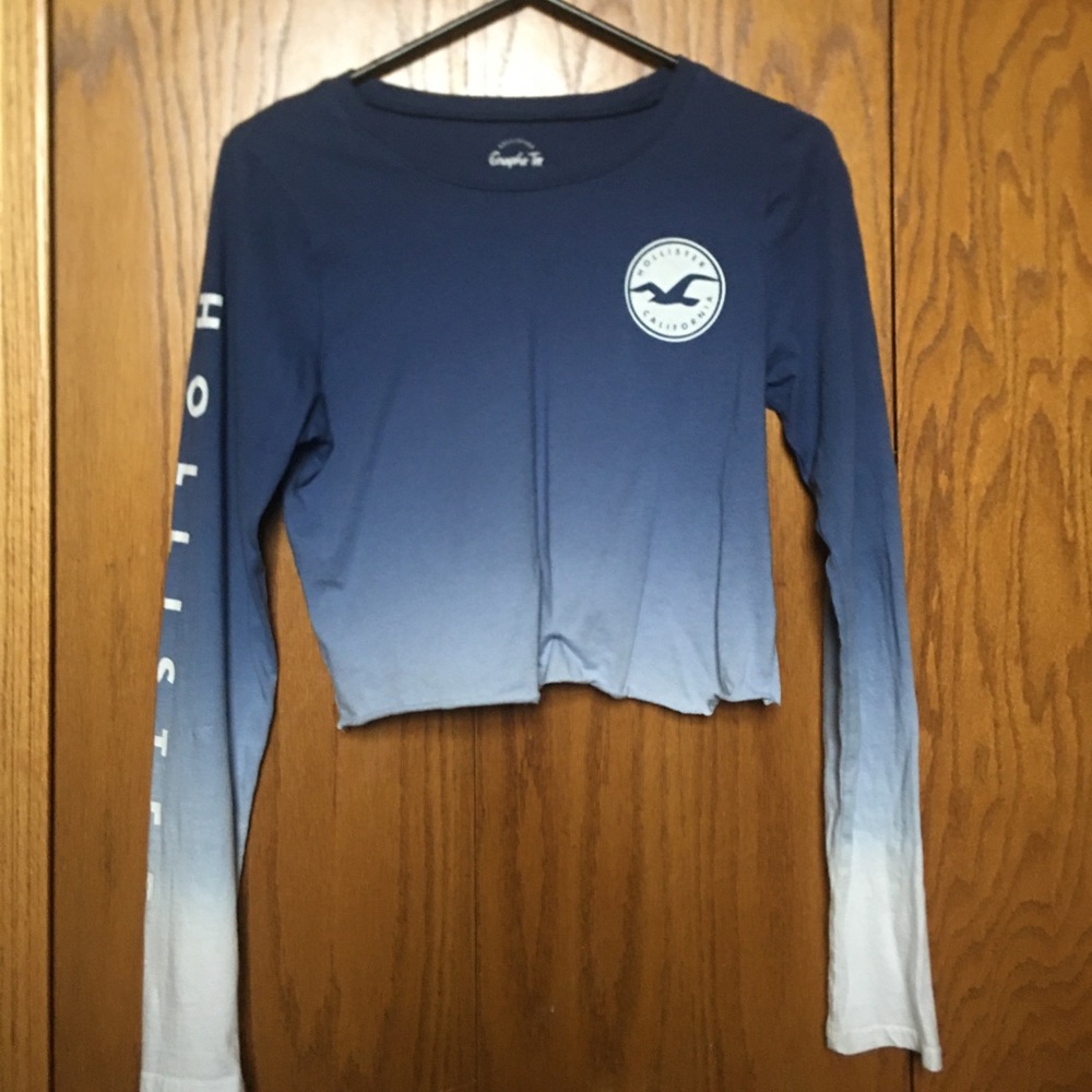 Blue ombré hollister long sleeve cropped shirt